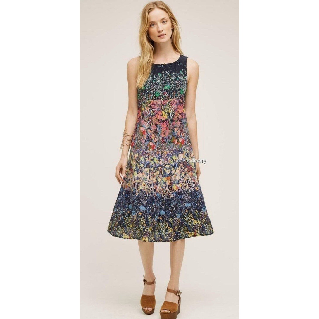 Anthropologie Larkspur Midi Dress By Maeve Size 2 Floral Silk Lined Sleeveless